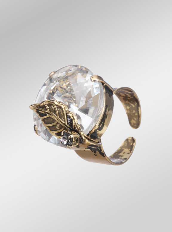 Elegant, Edgy Rhinestone & Gold Ring, Faceted Diamond Simulant