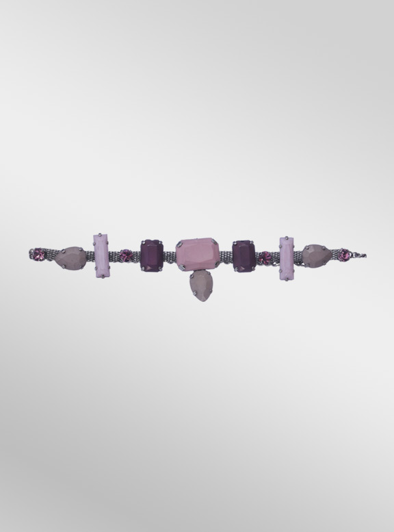 Pewter Plated Cluster Rosé Bracelet Lavender, Aubergine & Taupe Stones