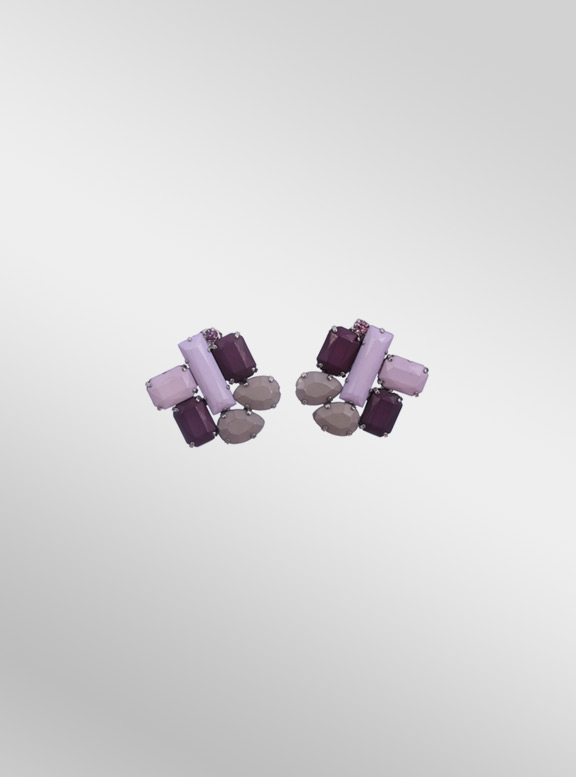 Pewter Plated Cluster Rosé Earrings Lavender, Aubergine & Taupe Stones