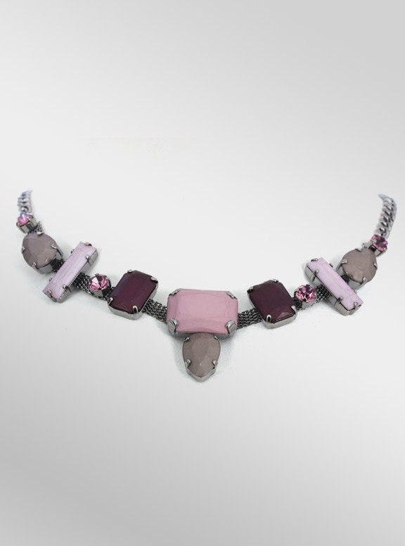 Pewter Plated Rosé Necklace Lavender, Aubergine & Taupe Stones