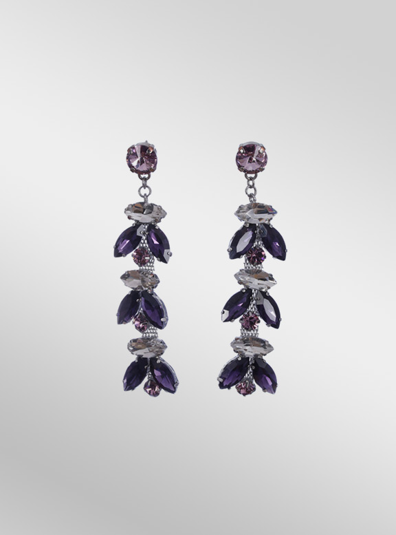 Romantic Violet Rhinestone Dangle Earrings, Violet, Clear And Pink Glass Rhinstones