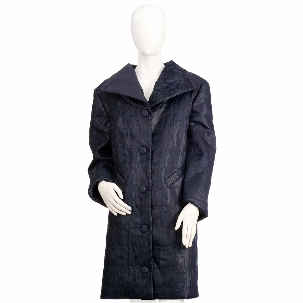 Long navy krinkle jacket  with slanted pockets