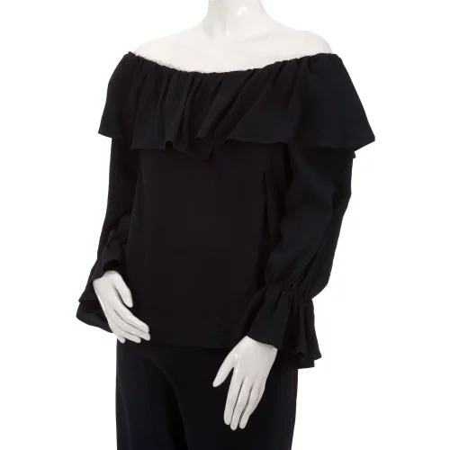 Silk Stretch Charmeuse Top With Ruffle