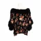 Stretch floral print cape with eco fur trim