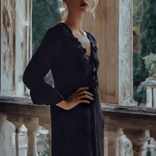 Nero crinkle knit tunic with flowers