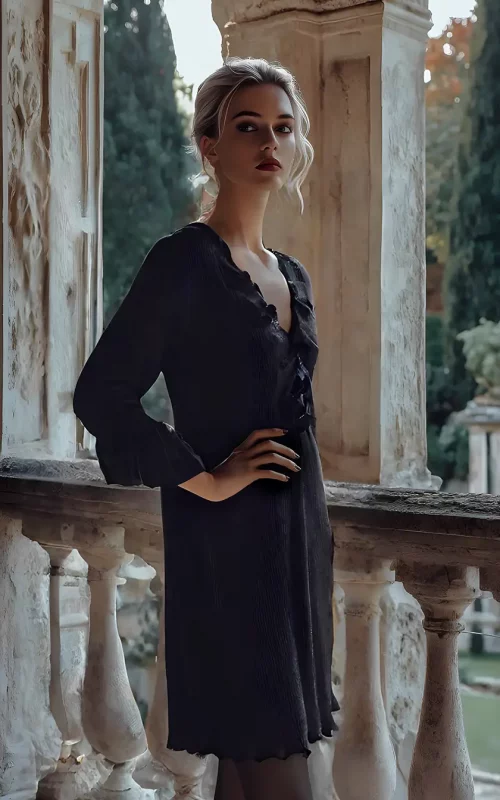 Nero crinkle knit tunic with flowers