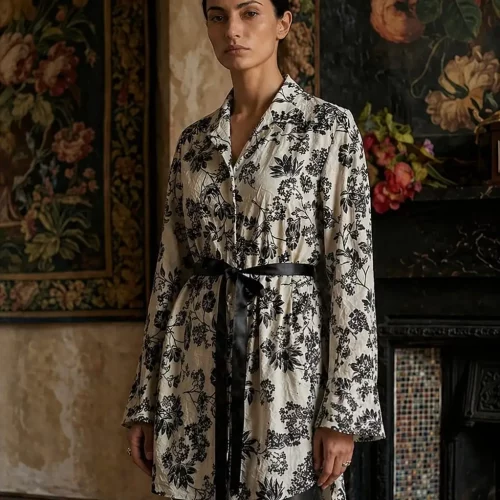 Black and white rose print signature blouse