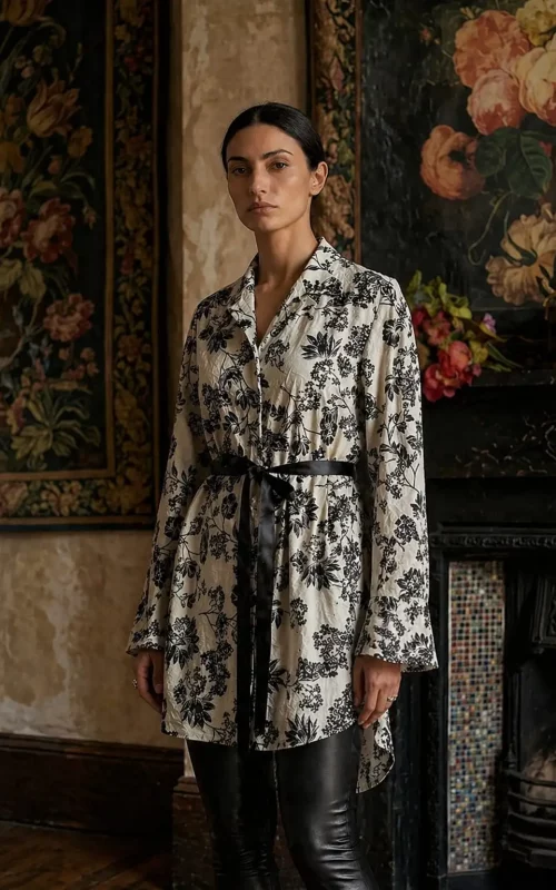 Black and white rose print signature blouse