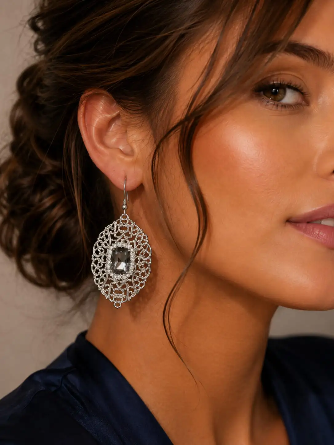 Baroque Noir Crystal Drop Earrings - Image 3