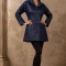 Navy Crinkle Jacket with Covered Buttons