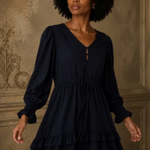 Navy Silk Charmeuse Tunic