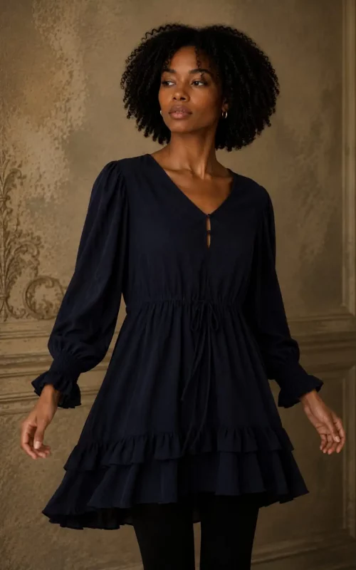 Navy Silk Charmeuse Tunic
