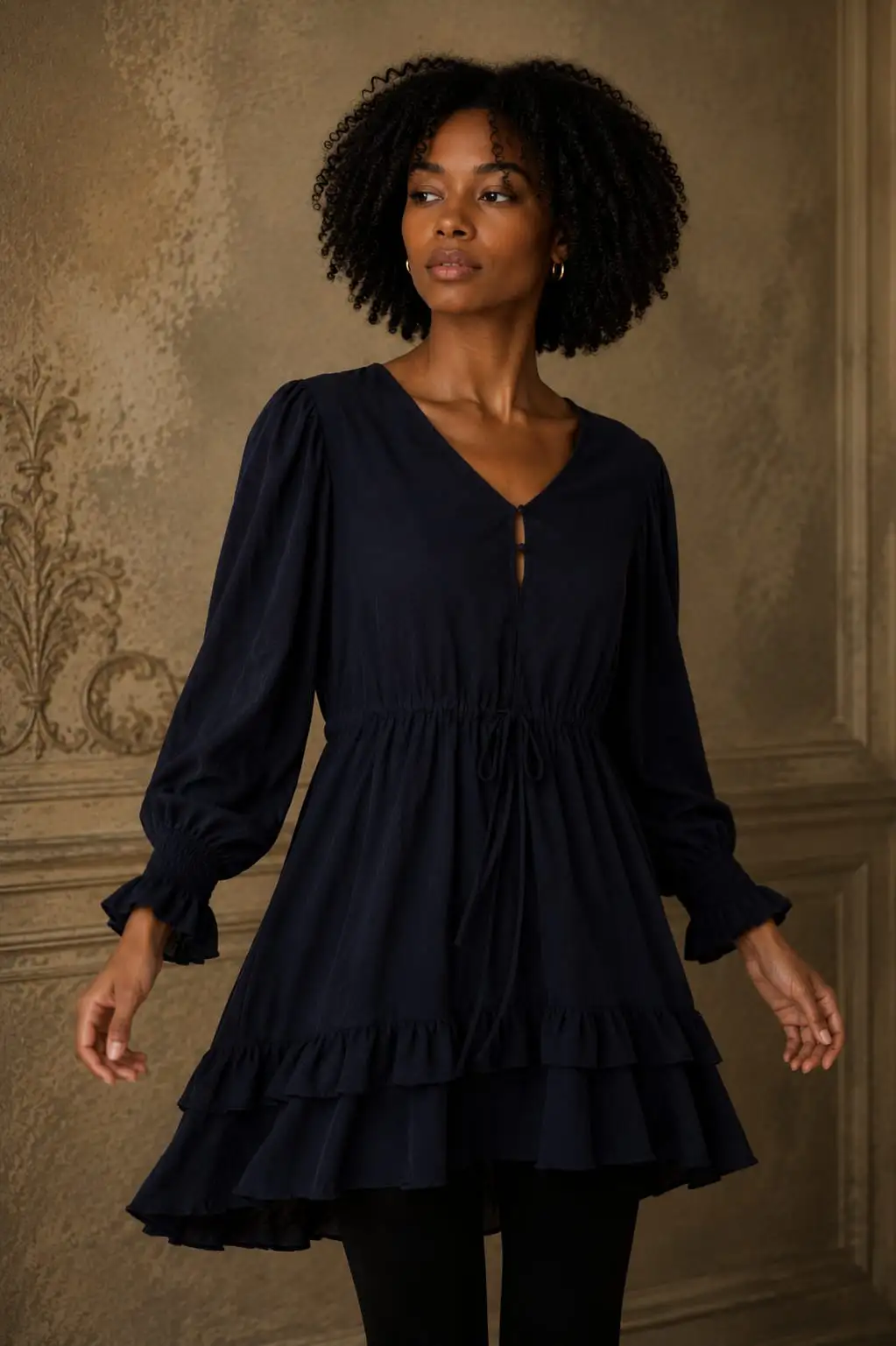 Navy Silk Charmeuse Tunic