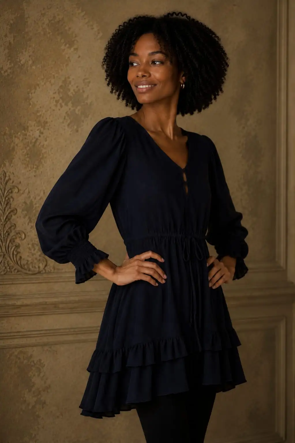 Navy Silk Charmeuse Tunic - Image 2