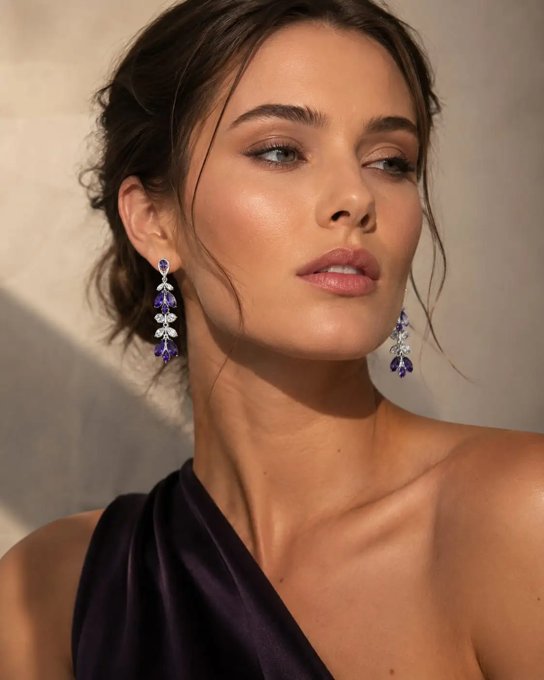 Romantic Violet Crystal Dangle Earrings - Image 2