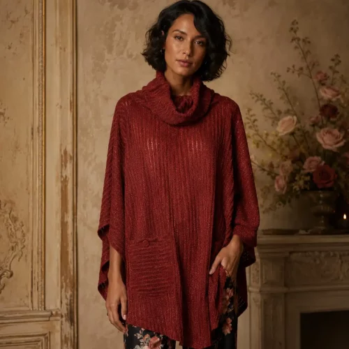 Rose Lightweight Knit with Cowl Neck and Pockets