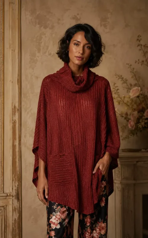 Rose Lightweight Knit with Cowl Neck and Pockets
